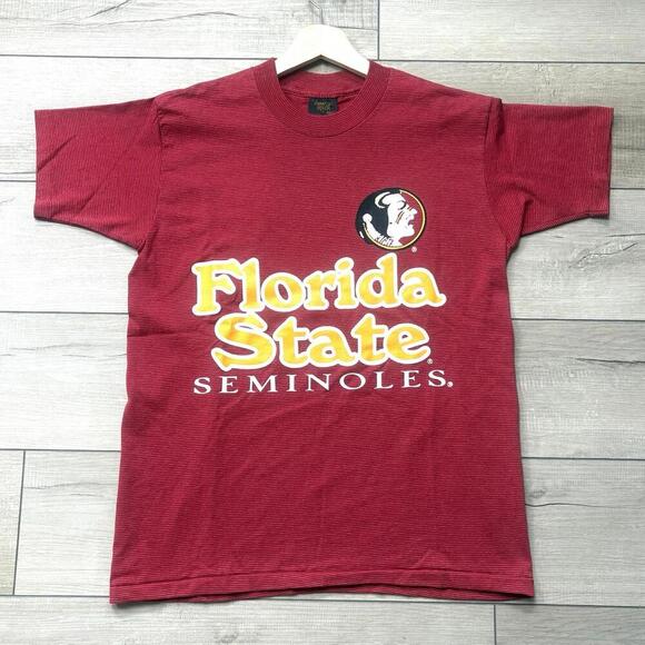 VTG 90s Florida State Seminoles T-Shirt Red Striped Tennessee River USA Made M - Picture 1 of 6